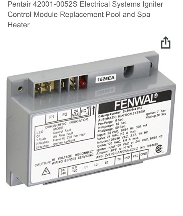 Pentair Ignition Control Module MasterTemp Heaters 42001-0052S