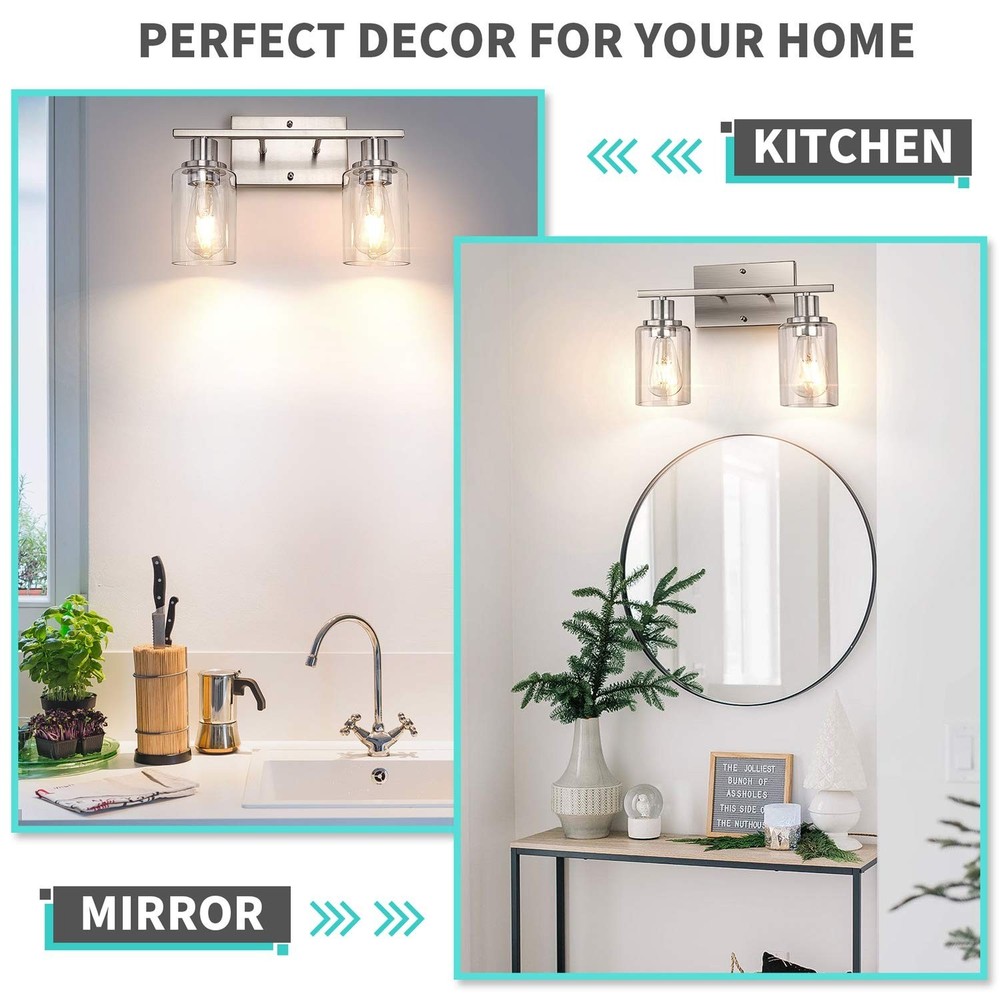 ShineTech 2-Light Bathroom Light Fixtures, Modern Vanity Lights with Clear Gl...