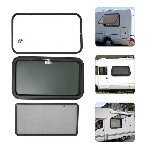 36" x 20" RV Exit Window with Screen & Trim Ring for Trailers or Campers