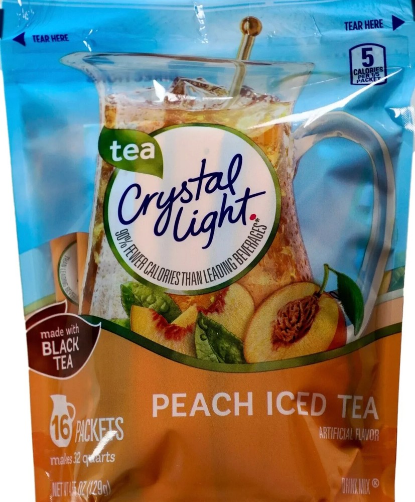 2 PACK Crystal Light Peach Iced Tea Drink Mix, 16 Pitcher Packets, (32 Packets )