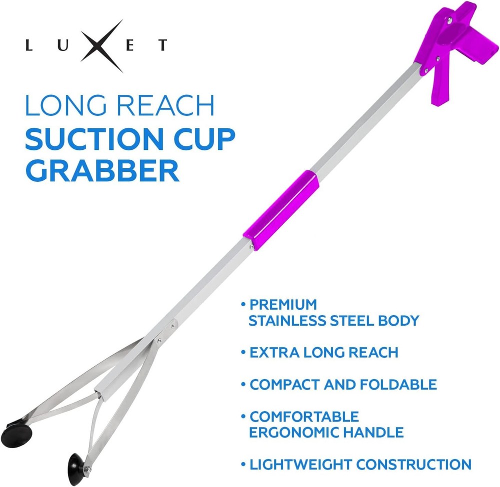32" Suction Cup Grabber Tool Foldable Gripper Pink