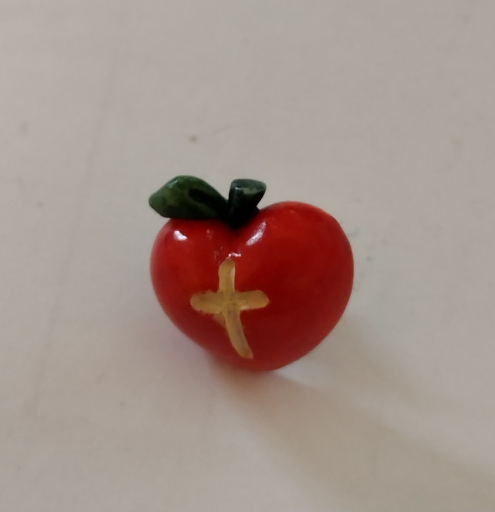 Small Red Apple Religious Cross Tack Pin