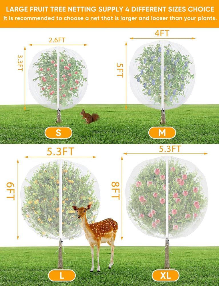 Fruit Tree Netting w/ Zipper & Drawstring 8x5.3ft Bug Bird Protection