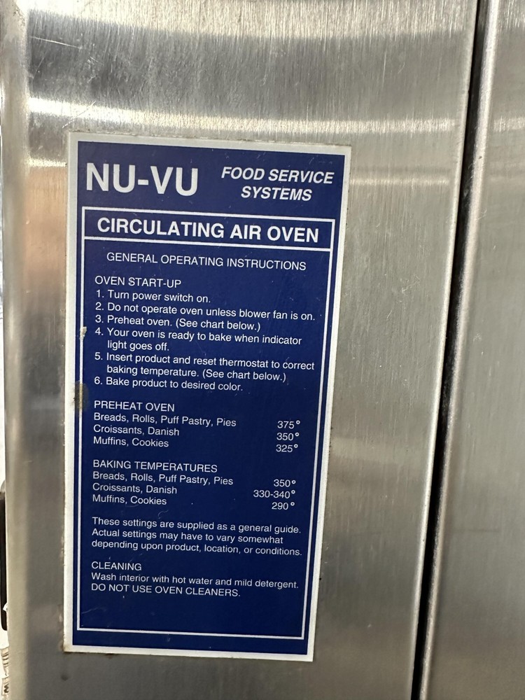NU-VU Circulating Air Oven/Steamer