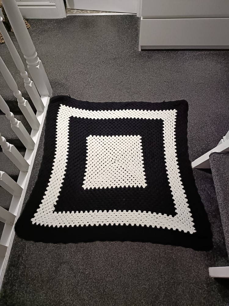 HANDMADE BLACK AND WHITE CROCHET BLANKET  36" X 36" APPROX