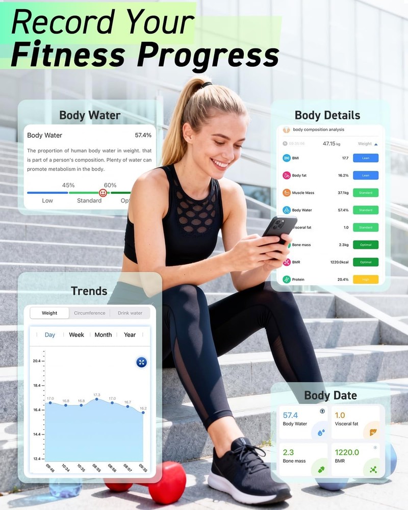 High Accuracy Body Composition Scale with Bluetooth Sync & LED Display - 400 lbs