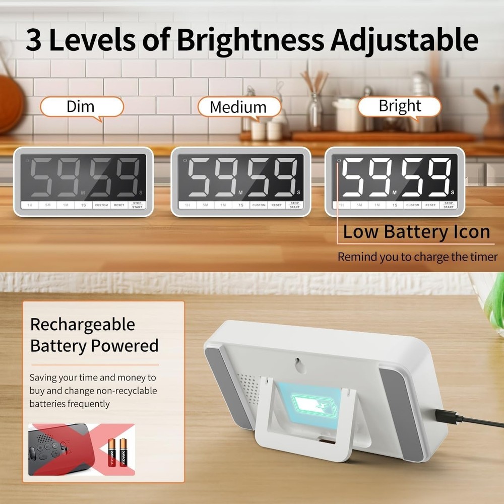 Portable Digital Timer with 7.8” Display & Rechargeable Battery - Cook & Learn