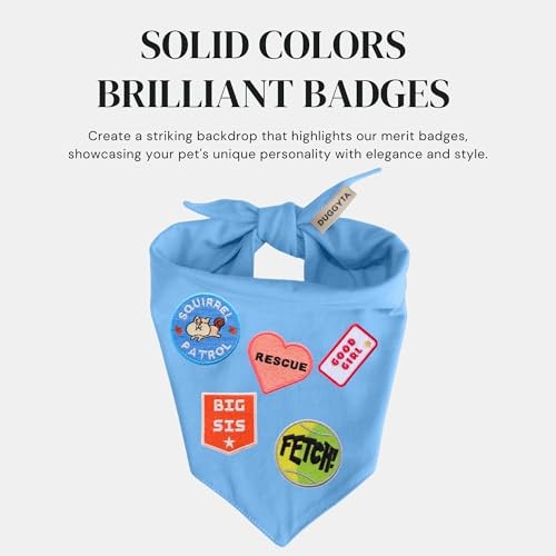 Premium Solid Dog Bandana, Luxury Soft Cotton Adjustable Triangle Medium Blue
