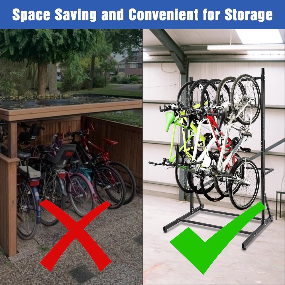 5 Bikes Vertical Rack Stand Steel Bicycle Storage Organizer Holder Adjustable