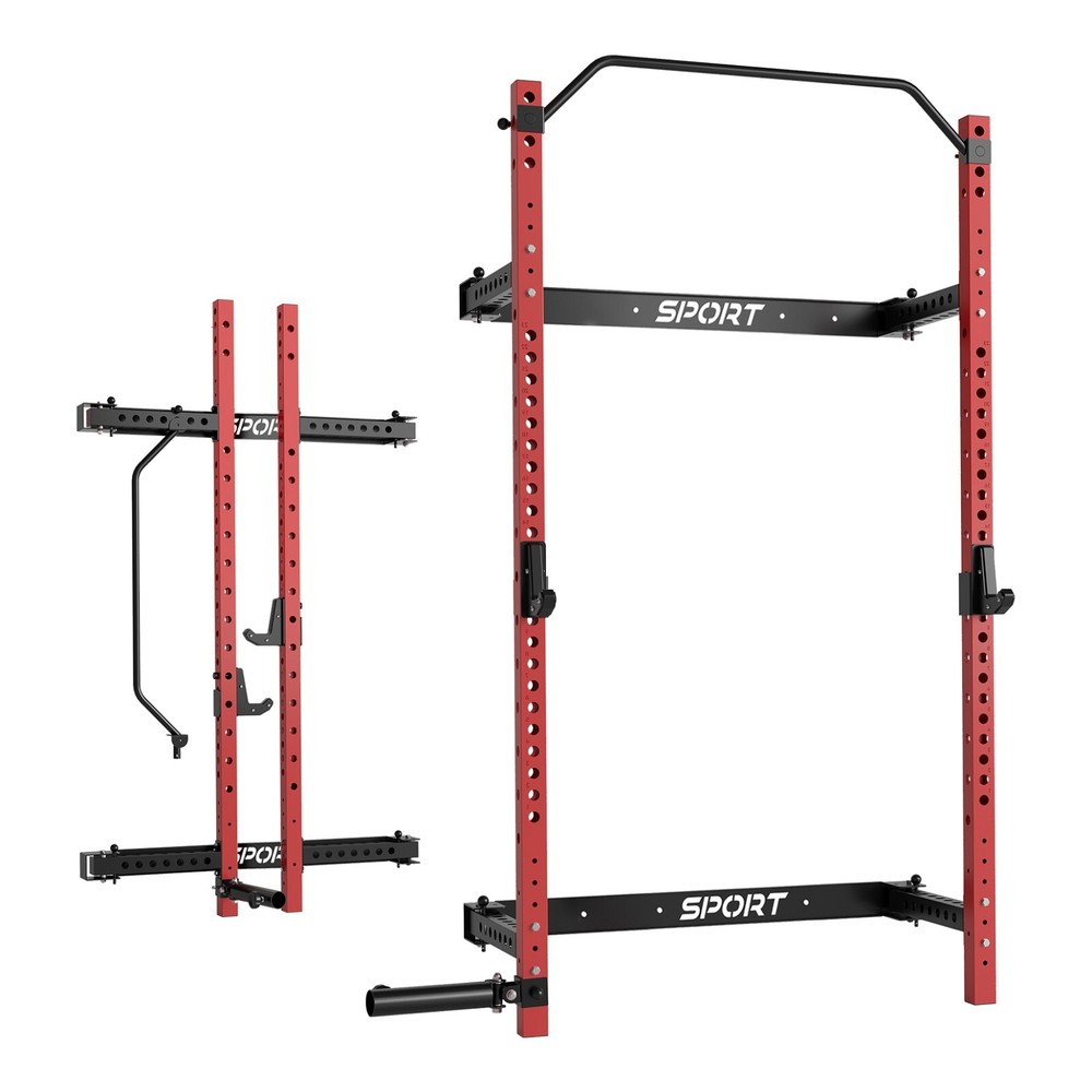 Gravee Folding Wall Mounted Squat Rack Multi-Function Power Rack 1000LBS Load