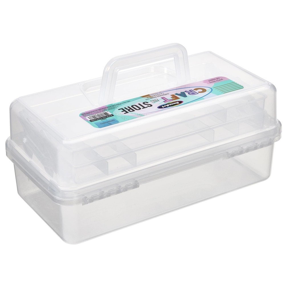 Multi-Layer Plastic Dividing Craft Storage Box - Portable Handled Art Supply ...