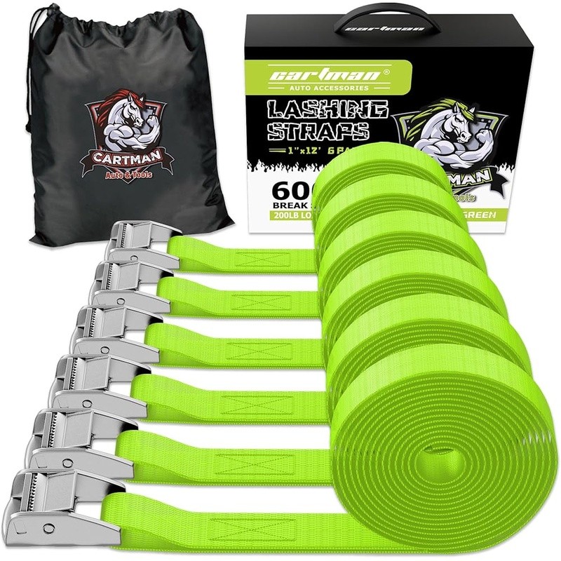 12ft Lashing Strap 6 Pack Heavy Duty Cargo Tie Down Load Secure 200lbs Capacity