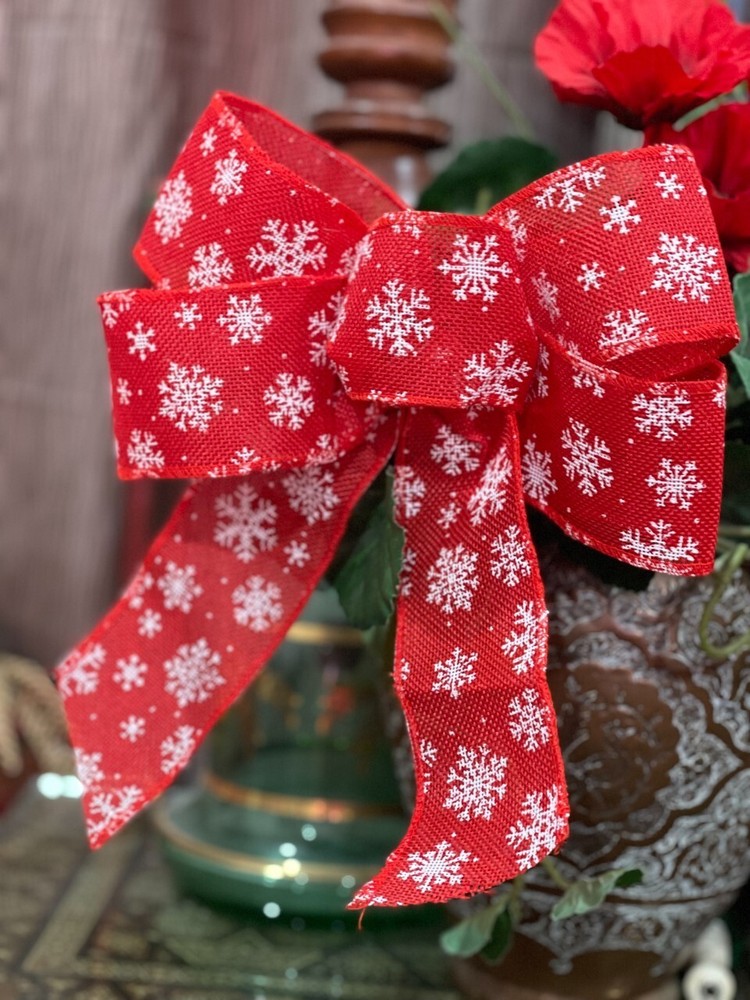 New Decorative Christmas Burlap Ruby Red snowflake Bow 8 x 10 inch