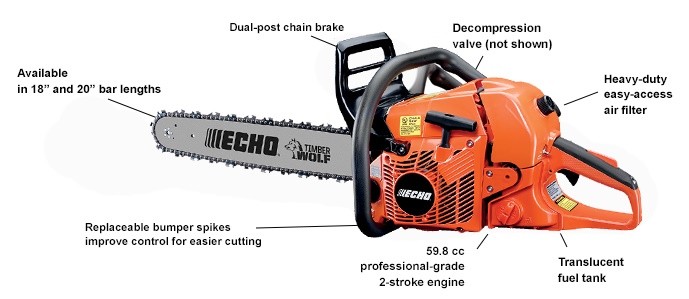ECHO REAR HANDLE CHAIN SAW 59.8CC 24' BAR AND CHAIN   CS-590-24