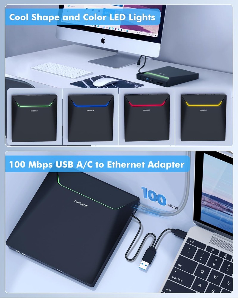 New External CD DVD Drive, Cool Burner USB 3.0 with Standard, Black