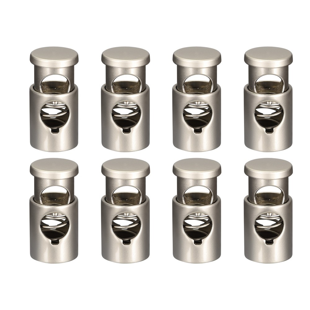 8Pcs Metal Cord Locks, 6.5mm Single Hole Toggle Spring Stop, Silver Tone
