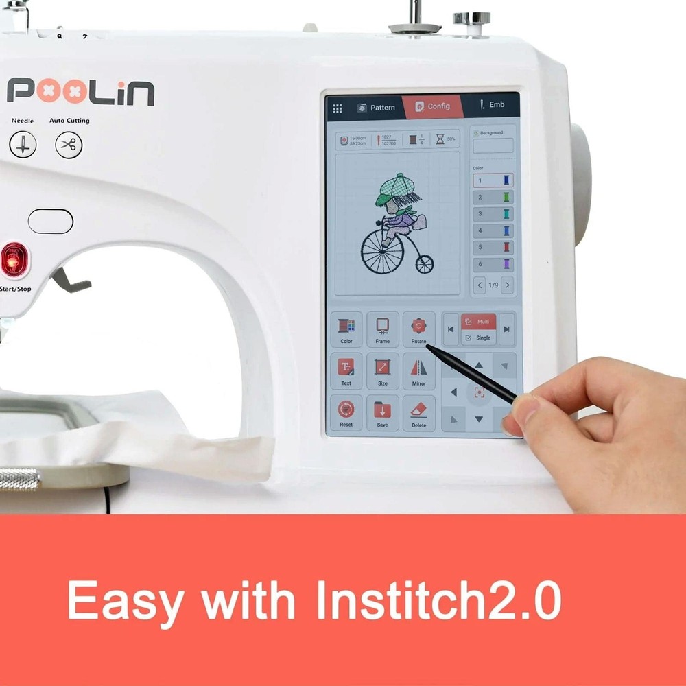 POOLIN EOC05 4in x 9.2in Embroidery Machine with 86 Embroidery Spools Bundle