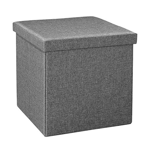 Storage Ottoman with Tray, Small Ottomans Cube Folding Coffee Grey-square