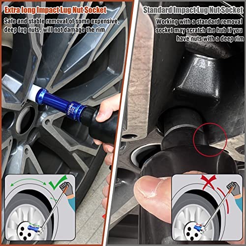 17mm 6" Extra-long Thin Wall Wheel Protector Impact Deep Socket Set, Non-Marring