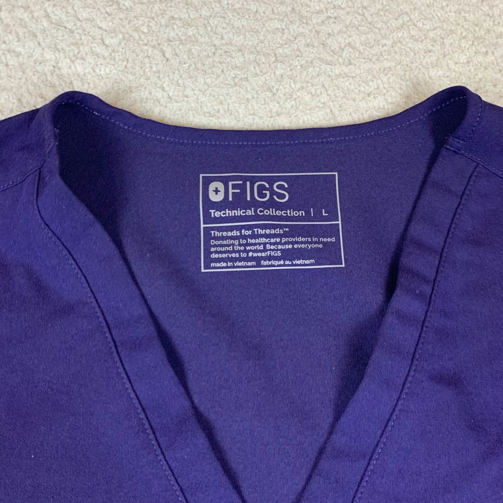 FIGS Scrub Top Womens Large Blue Polyester Stretch Short Sleeve V-Neck Pullover