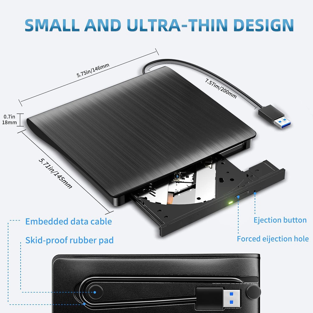 Slim External DVD/CD Writer Drive Burner Reader Player Laptop RW ROM