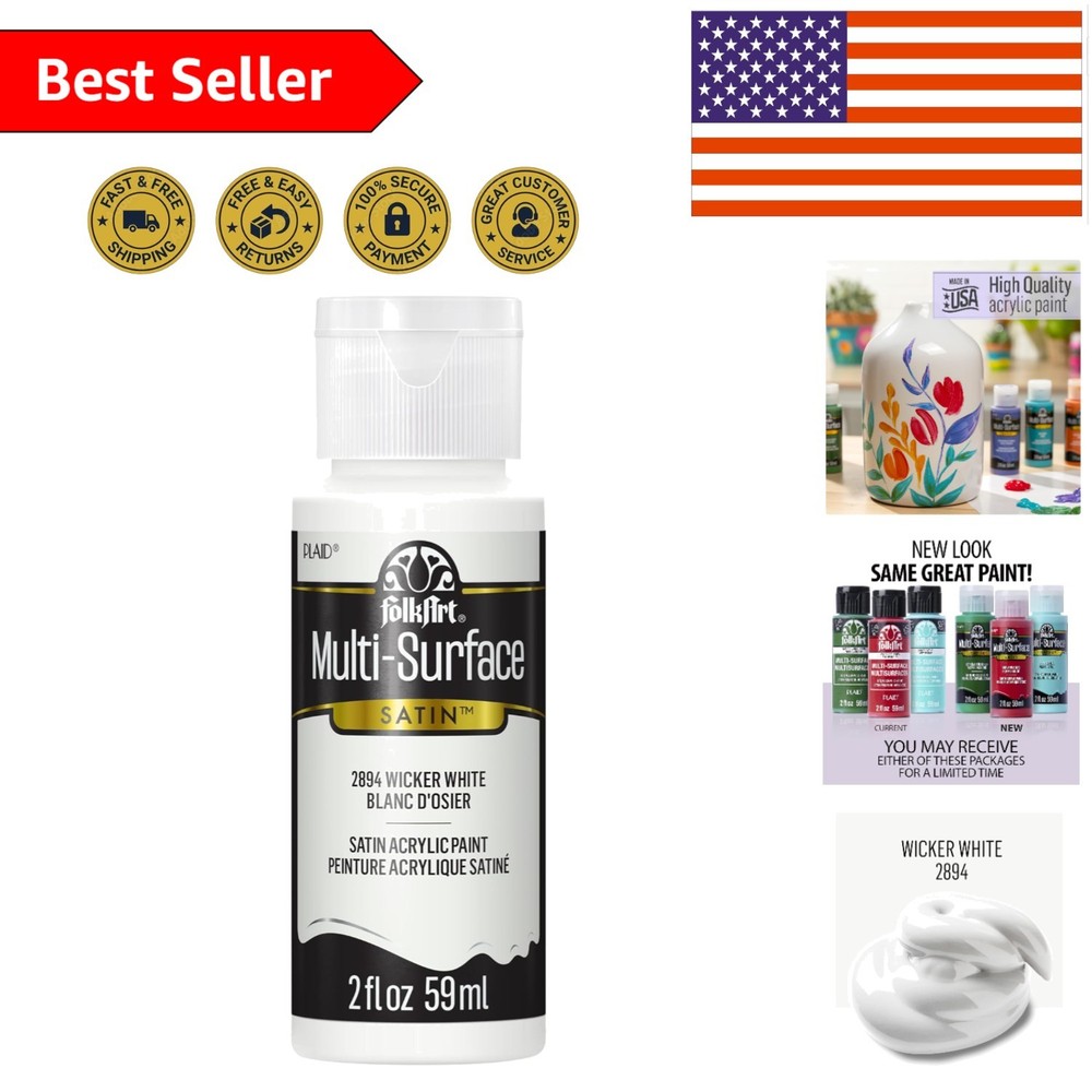 Versatile Multi-Surface Acrylic Craft Paint - 2 oz Bottle in Wicker White Color