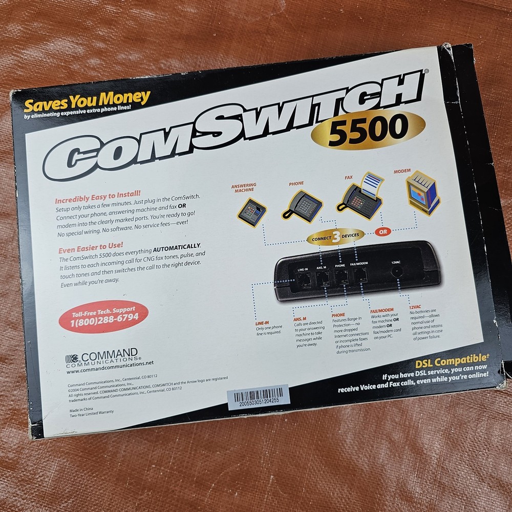 Command Communications ComSwitch 5500 Phone Fax Modem 3-Port Call Switch