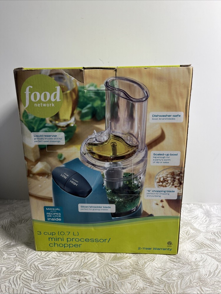 Food Network 3 Cup Mini Processor/Chopper Complete Set New
