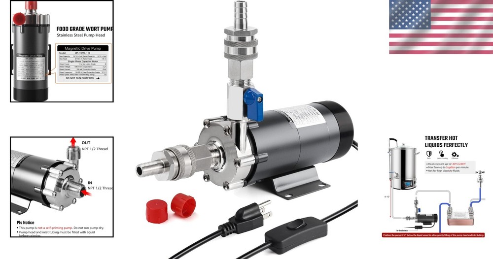 Food Grade Magnetic Drive Pump for Safe Hot Liquid Transfer Homebrew Essential=