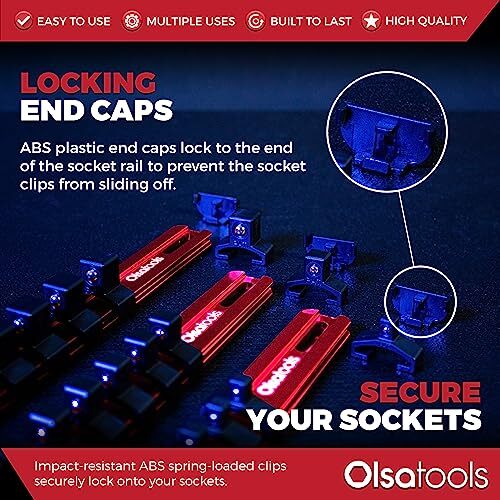 Olsa Tools 3 Pc Set Aluminum Socket Organizer with Assorted Sizes , Colors