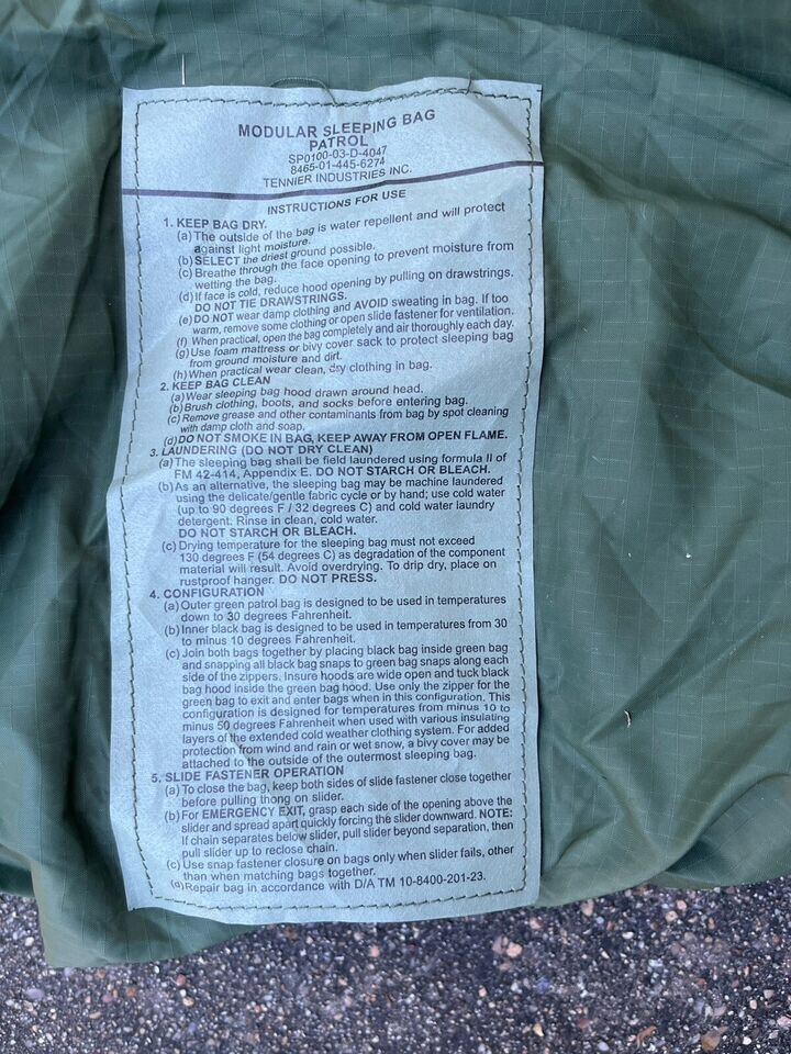 US Military Modular Sleeping System Patrol Sleeping Bag, OD MSS MINT