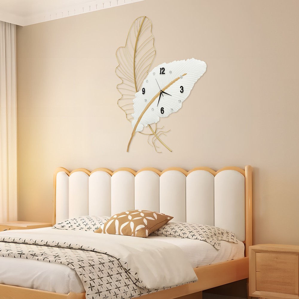 Large Wall Clock, Feather-shaped Wall Clock, Decorative Wall Clock for Home