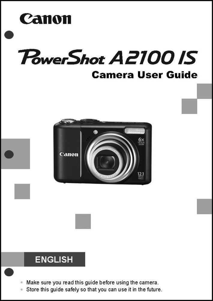 Canon Powershot A2100 IS Digital Camera User Guide Instruction  Manual
