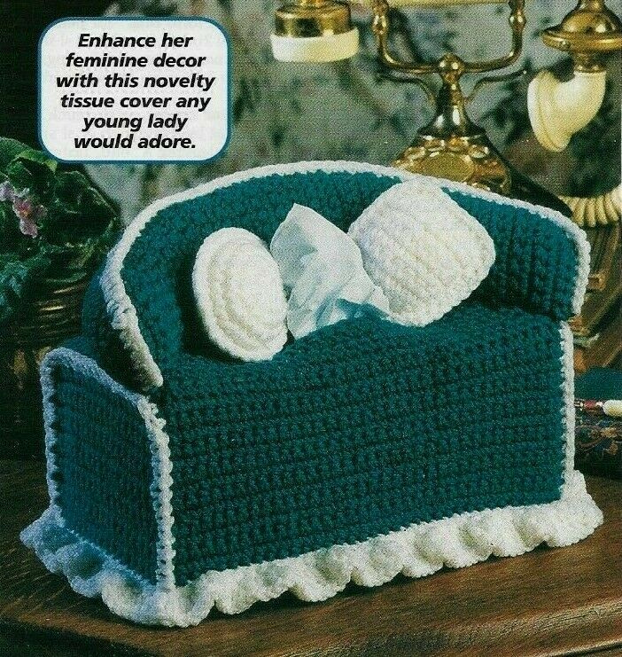 SOFA TISSUE COVER HOME DECOR DIGEST SIZE CROCHET PATTERN INSTRUCTIONS