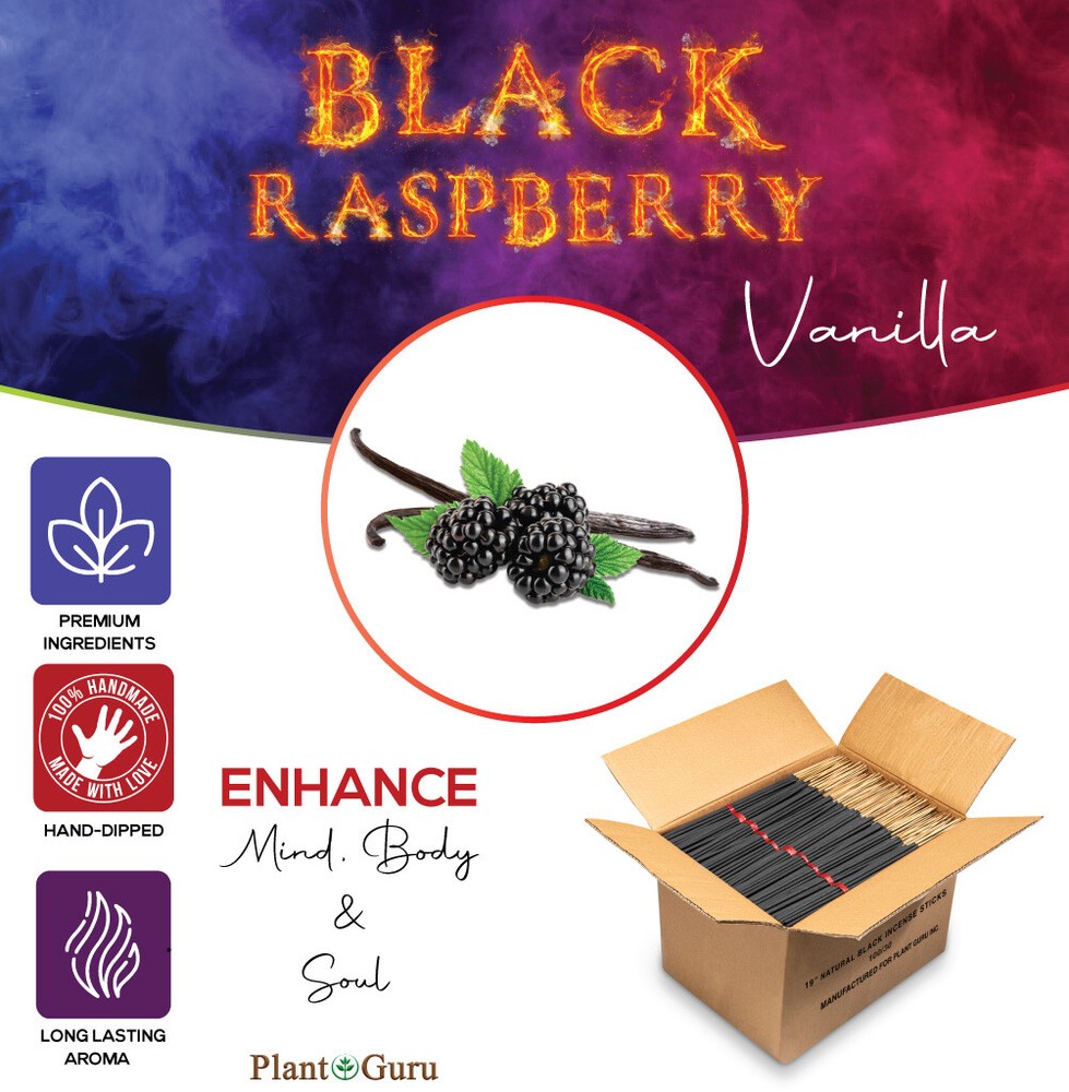 BLACK RASPBERRY VANILLA Incense Sticks 19" Jumbo Extra Large Bulk Handmade