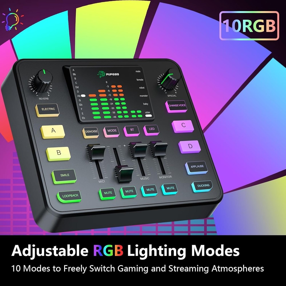 Gaming Audio Mixer, Usb Audio Interface for pc,1/4 xlr interface，Sound Board Wit