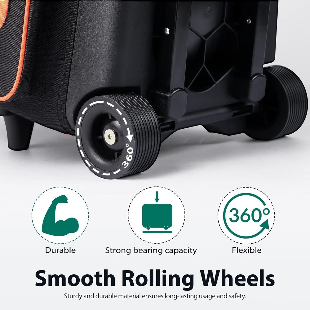 Double Roller 2 Ball Bowling Bag with Shoe Compartment and Retractable Handle