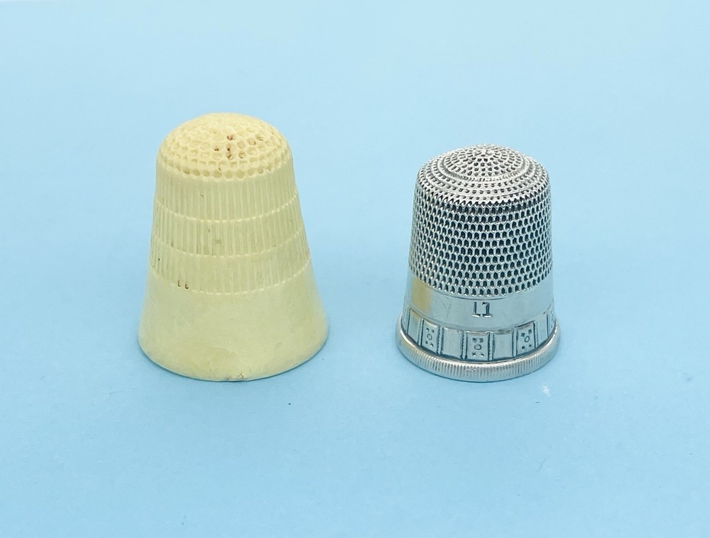 2-Pc Sterling Silver Sewing Thimble Size 11 & Plastic Thimble