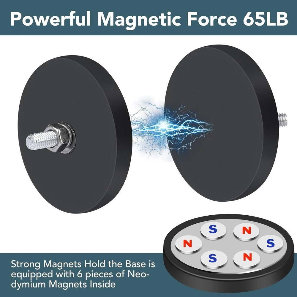 6Pcs Rubber Coated Magnets, 65LBS Neodymium Base