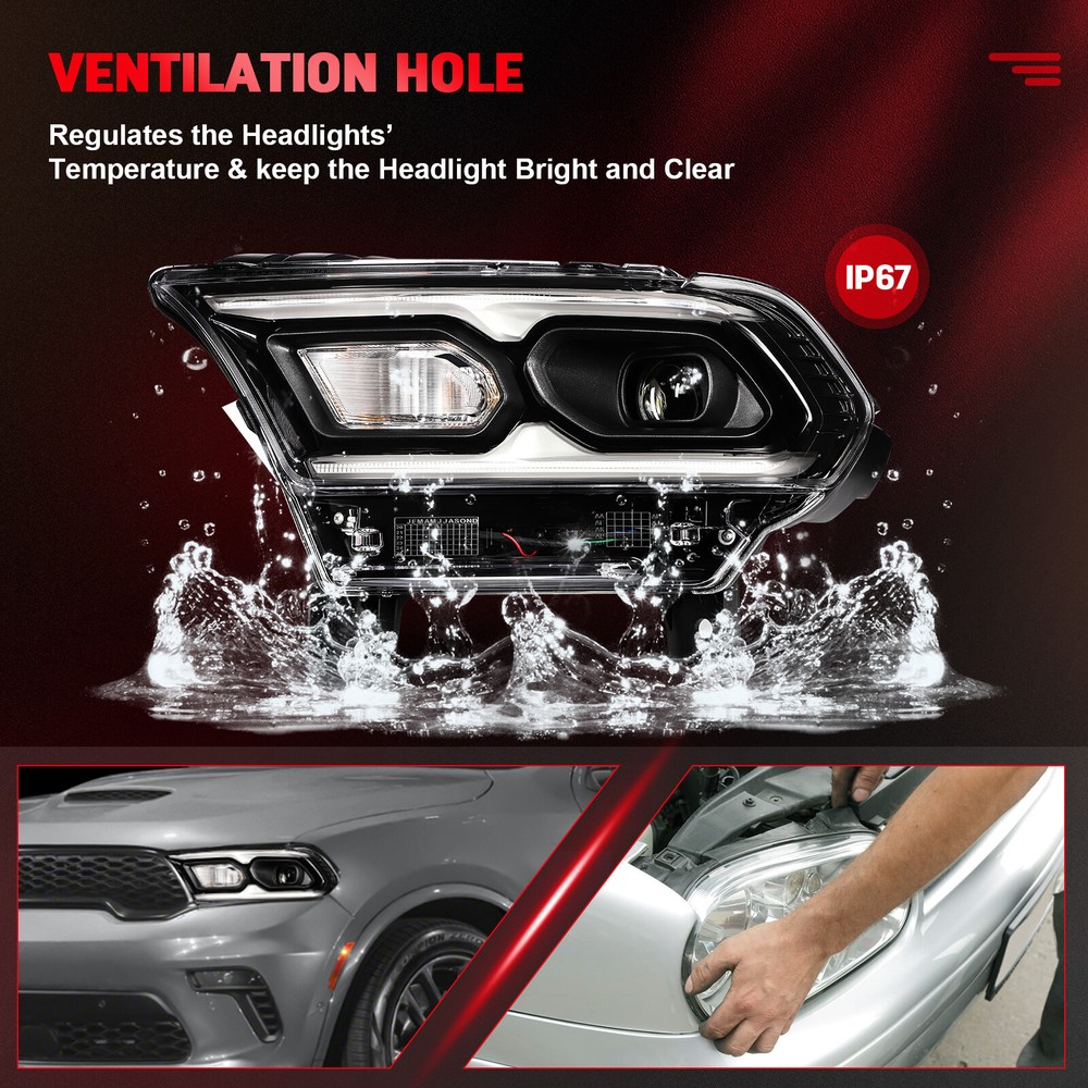 Left Driver Side Headlight Assembly w/LED DRL For 2021-2024 Dodge Durango