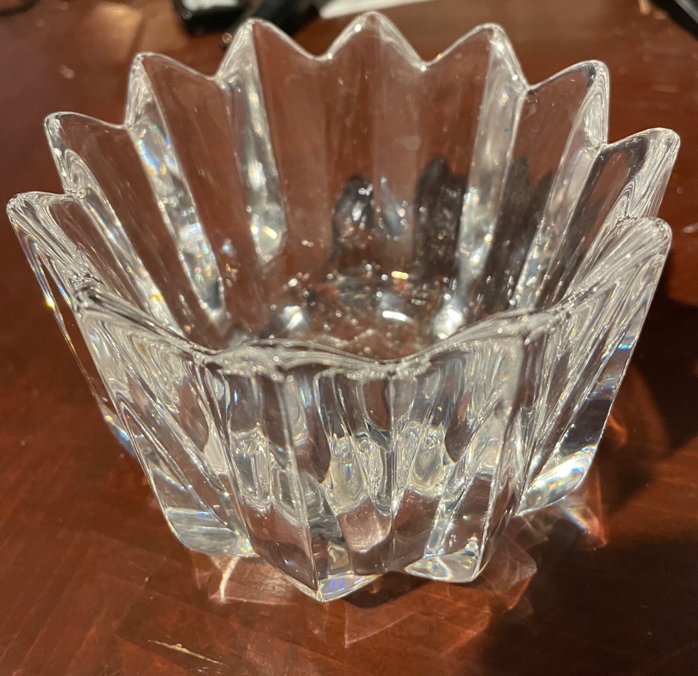 ORREFORS "CROWN" Heavy Crystal Bowl ~ Signed