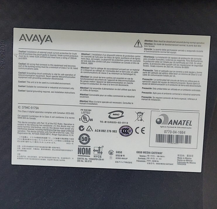 Avaya G650 Media Gateway Phone System Network Chassis SEE NOTES