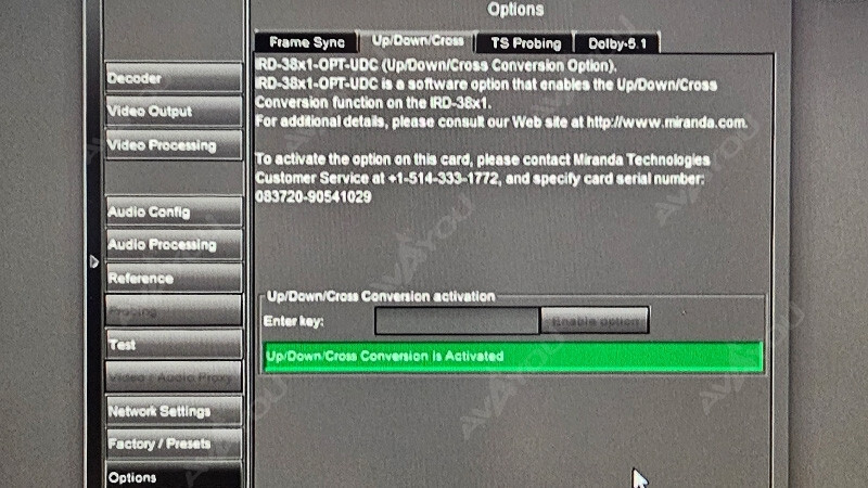 Miranda IRD-3802 MPEG Decoder w/ ASI and GigE IP Inputs OPT: UDC +3DRP