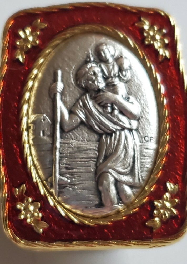 ST. CHRISTOPHER CAR VISOR CLIP - EMBOSSED OXIDIZED SILVER
