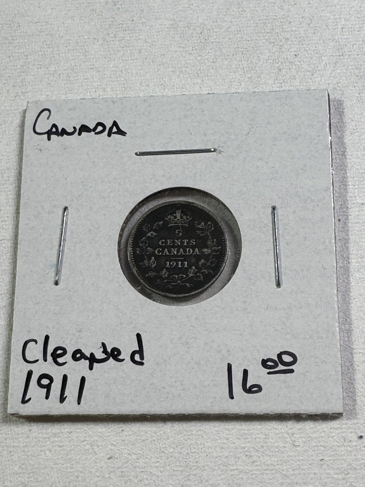 1911 Canada 5 Cents Small Silver Coin Cleaned