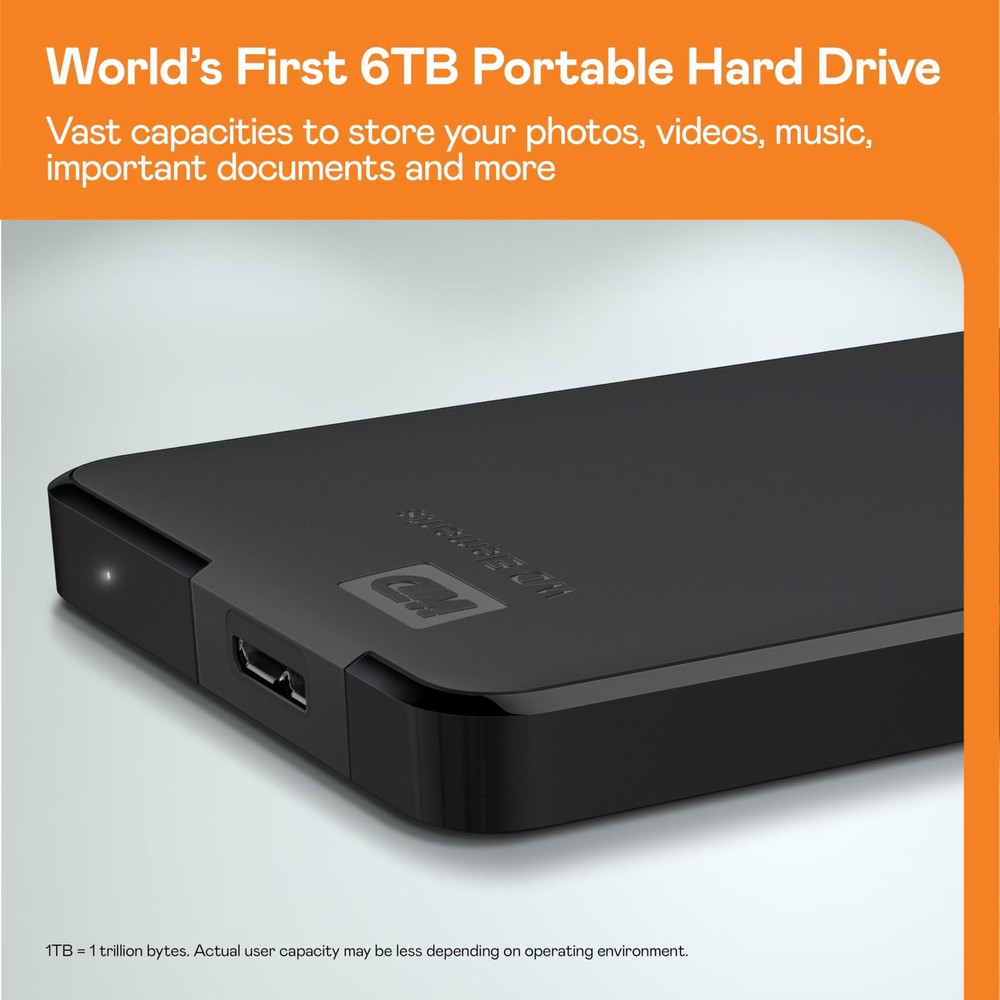 WD 2TB Elements Portable External Hard Drive for Windows, USB 3.2 2TB, Black