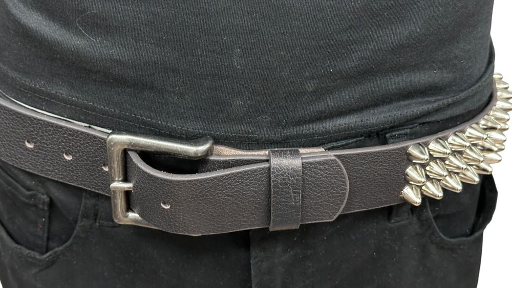 THREE Row SILVER UK77 CONE Stud Belt Leather Handmade Studded Belt Punk Goth