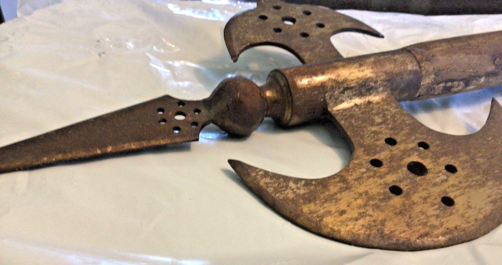 Halberd replica type double blade short handle with spear axe 20th century