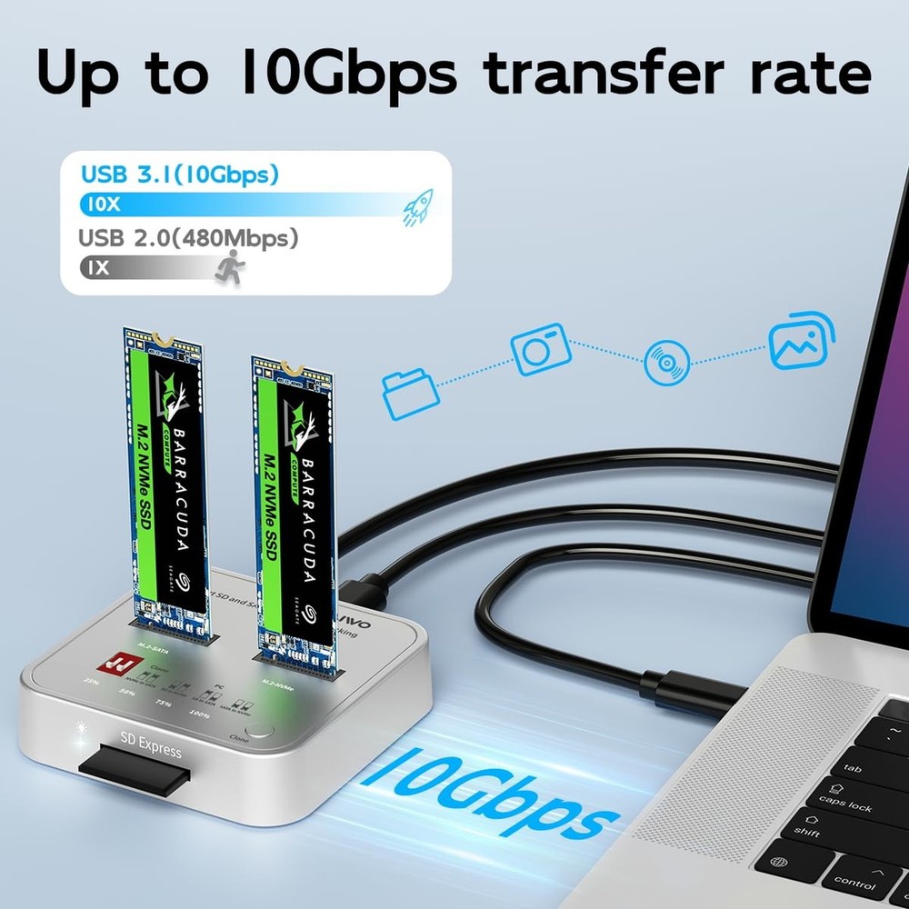 MAIWO M.2 NVMe SATA SSD Cloner Reader, USB 3.1 10Gbps, Support 4 Clone Modes ...