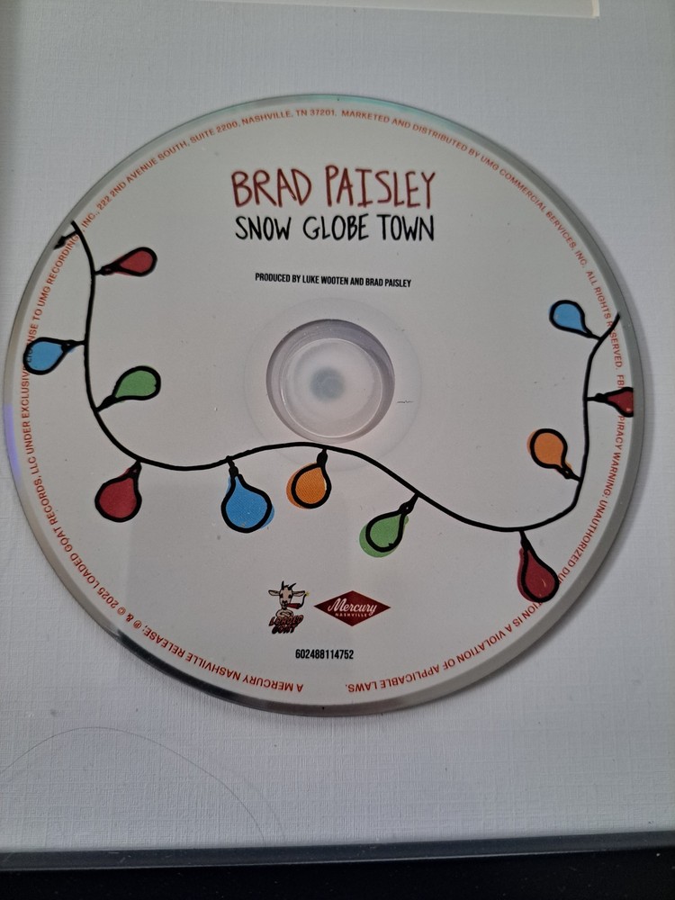 BRAD PAISLEY SIGNED SNOW GLOBE TOWN CD FRAMED AND MATTED